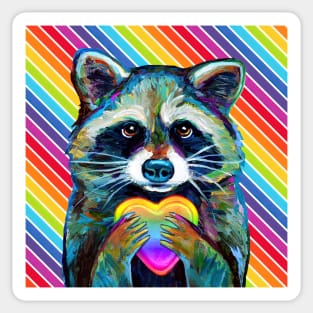 LGBTQ Rainbow Raccoon with Heart by Robert Phelps Sticker